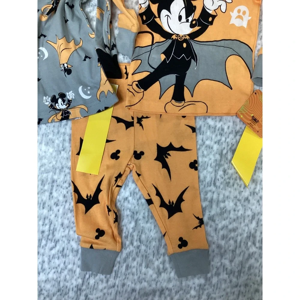 Disney Mickey Mouse Halloween 3pc Pajama Set Orange Grey Vampire 12M New